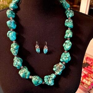 Turquoise & 925 Silver Super Chunky 24” Necklace. Earrings sold separately